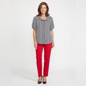 THORN & FABLE Striped Black & White Blouse w/ Heart Buttons